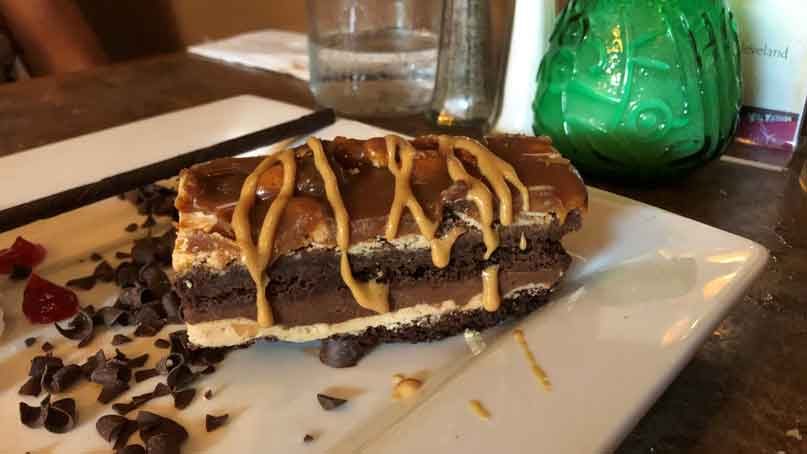 Chocolate and peanut butter dessert on a plate