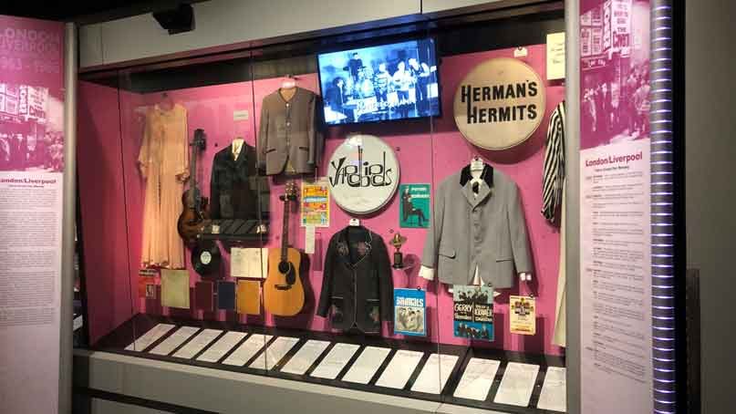 memorabilia display with items from 1960's era Liverpool england