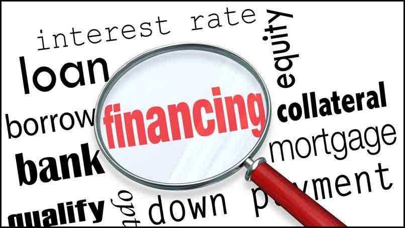 list of financing related terms with magnifying glass over the word financing