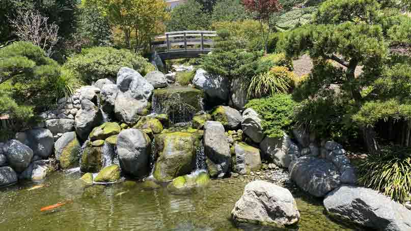 japanese garden - rocks, lake, bridge