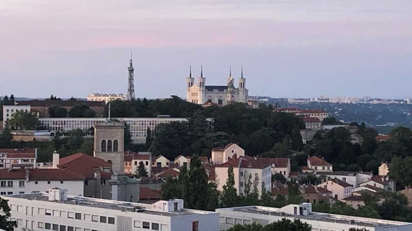 View of Lyon Basilica and Eiffel Tower
