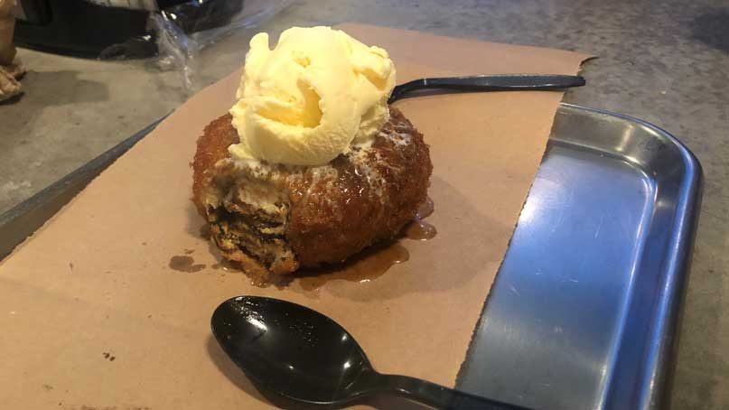 dessert. Fried cake with ice cream on top