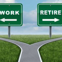 Fork in the road with 2 signs: Work and Retire