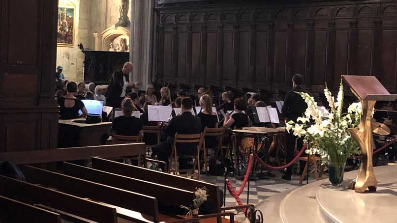 orchestra playing in a church