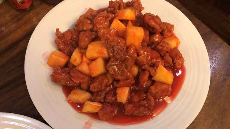 plate of sweet and sour chicken