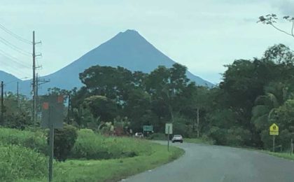 view of arenal volcano in the distance