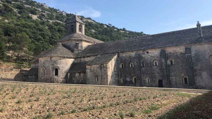 view of senanque abbey and front yard