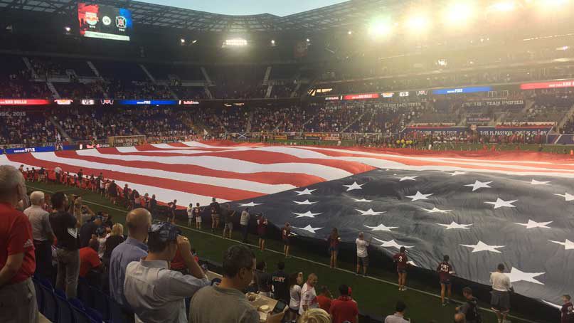 Huge American Flag on display for the national anthem at Red Bull Arena on Sept 11, 2015