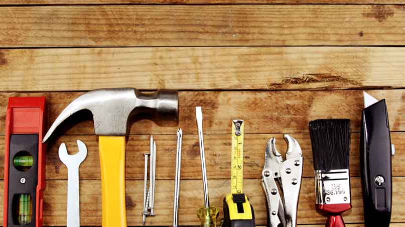 various tools lined up on a table